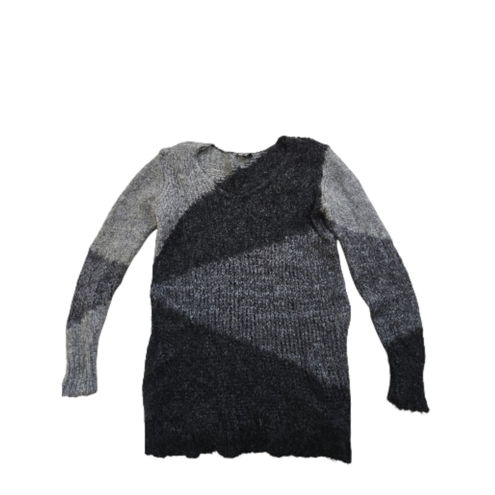 EILEEN FISHER Gray Color Block Mohair Blend V-Neck Pullover Sweater Size L‎ - Picture 3 of 12